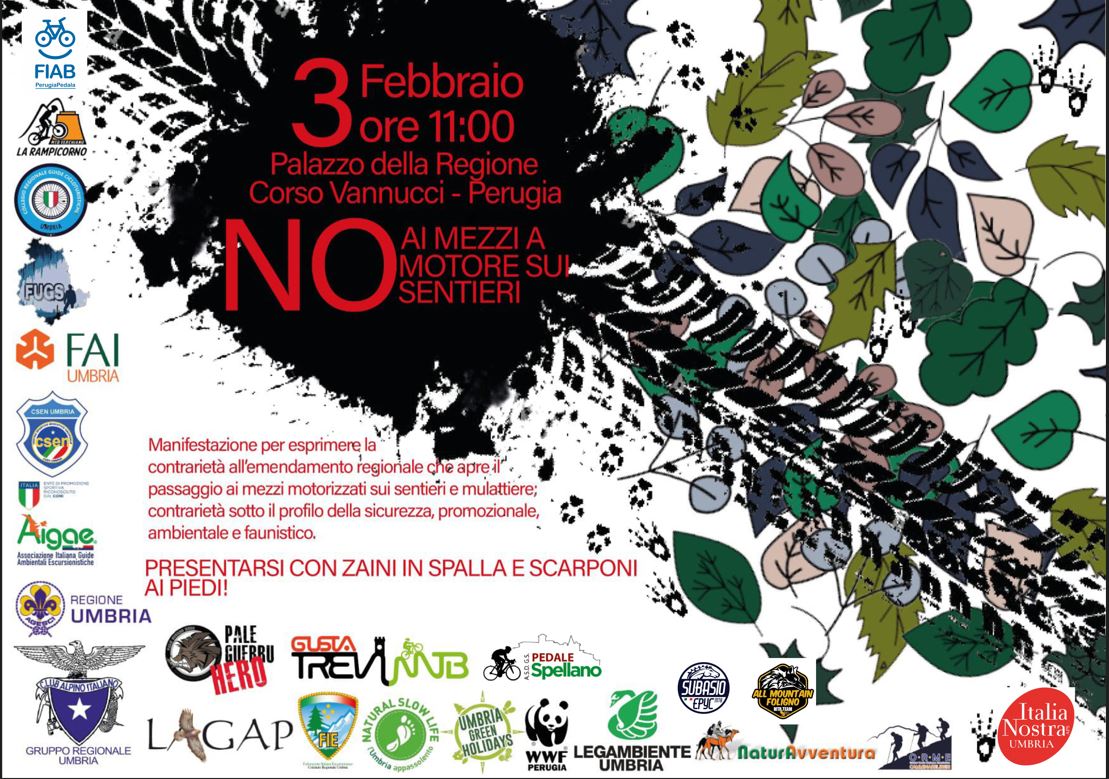 NO AI VEICOLI A MOTORE SUI SENTIERI: SABATO 3 FEBBRAIO MANIFESTAZIONE DI PROTESTA